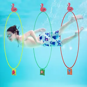 15PCS Pool Toys Games Set-5 Diving Through Swim Rings + 5 Flamingo Buoys + 5 San
