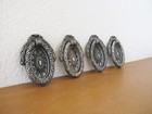 Vintage Set of 4 Pewter Ring Pulls Flower Floral Knob Hardware Furniture Cabinet