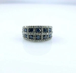 Solid 10k White Gold White Blue Round Natural Diamond Cocktail Band Ring 1.24 ct - Picture 1 of 12
