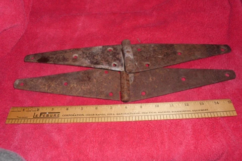 Two (2) Rusty Antique 16" Steel Strap Hinges from Old Barn Rustic Cover