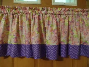 Purple, Pink, & Yellow Flowers, Purple Chevron Band, Handmade Window VALANCES - Picture 1 of 6