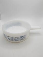 Vintage Milk Glass Ovenware 14oz Handled Soup Bowl Blue Floral