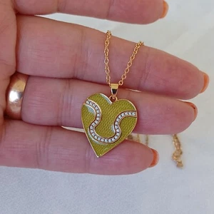 Studio Margaret Gold Vermeil Sterling Necklace Chartreuse Enamel Heart Pendant - Picture 1 of 10