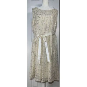 NWOT Forever Woman Sz 3X Cream Silver Metallic Lace Party Dress New Year's Eve - Picture 1 of 6