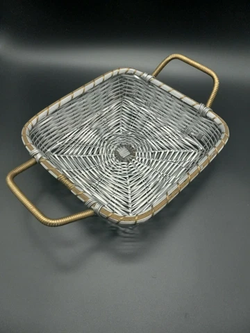 Aluminum & Brass weaved Server Basket 10"wide,10" long with handles13",2.5" high Cover