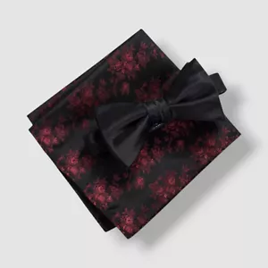 Ryan Seacrest Men's 2-Pc Alturas Black Bow Tie & Red Floral Pocket Square Set - Picture 1 of 1