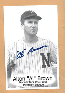 ALTON "AL" BROWN AUTHENTIC BASEBALL AUTOGRAPH NORFOLK TARS 1953-1955 PITCHER