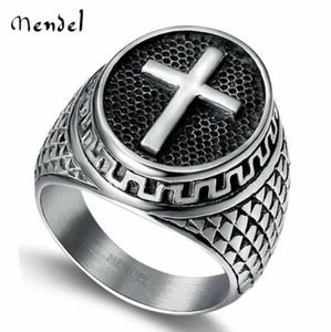 MENDEL Stainless Steel Mens Christian Cross Ring For Men Women Silver Size 6-15 - Picture 1 of 5