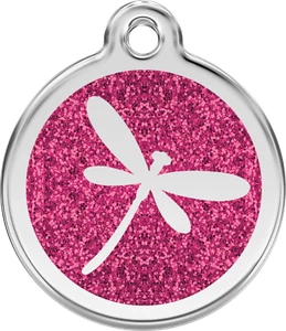 Red Dingo "Dragon Fly" Glitter Engraved Pet Dog & Cat ID Tag - Free Engraving - Picture 1 of 4