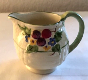 Vintage Crown Devon Floral Motif Fruit Basketweave Creamer Mini Pitcher - Picture 1 of 8
