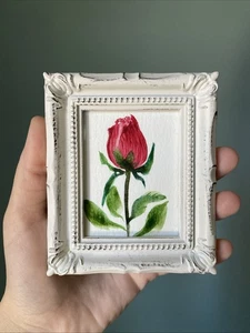Rose,flowers, Original Watercolor Painting On Paper,framed,cute,funny,miniatur - Foto 1 di 9