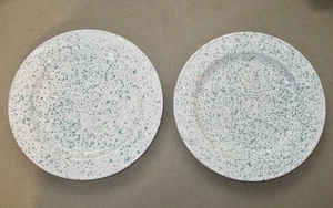 Artesano Enamelware Set Of 2 Blue Speckled 10 in Dinner Plates~Made In Colombia - Picture 1 of 4