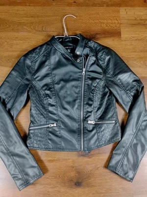 New Look Black Motorcycle Biker Jacket Womens Size S Faux Leather Jacket Zips - Image 1 of 4