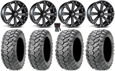 MSA Black Kore 14" ATV Wheels 26" Ceros Tires Kawasaki Brute Force IRS - Image 1 of 4