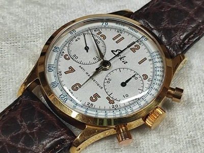 RELOJ CRONÓGRAFO VINTAGE ESKA CHAPADO EN ORO ESFERA PERFECTA!!! FUNCIONANDO Foto 1 de 4