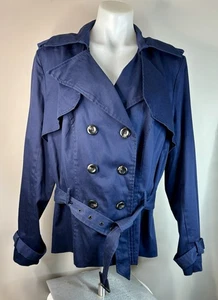 Cappotto Ashley Stewart donna stile trench per tutte le stagioni 14/16 blu giacca con cintura - Foto 1 di 9