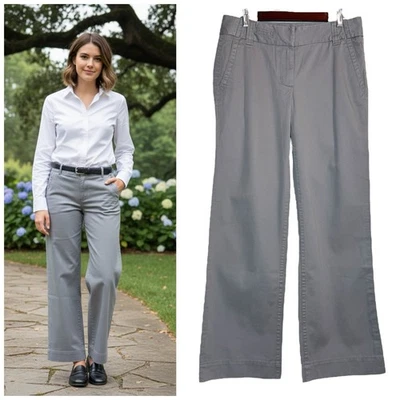NUEVO CON ETIQUETAS J.CREW Chino Clásico Sarga Desgasteada Rota en Gris 4R Pantalones de Pierna Ancha Foto 1 de 4