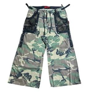 Y2K Tripp NYC Wide Leg Pants Camo Raver Skater Baggy Jeans Festival 90s Sz 17 - Picture 1 of 22
