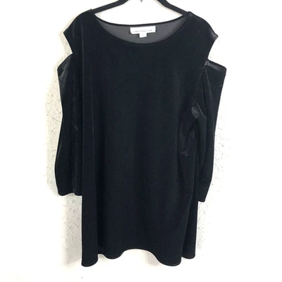 Top de terciopelo Caroline Rose para mujer grande negro caprichoso hombro frío Navidad Foto 1 de 4