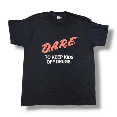 Vintage Screen Stars 80s D.A.R.E. Black Crew Neck T-Shirt Adults Large - Image 1 of 4