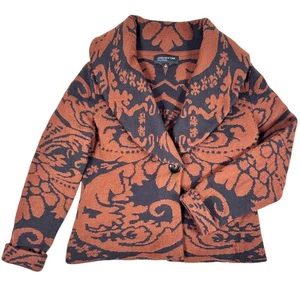 Merinowolle Blazer Jones New York S Orange Damast Jacquard Cardigan Strick - Bild 1 von 8