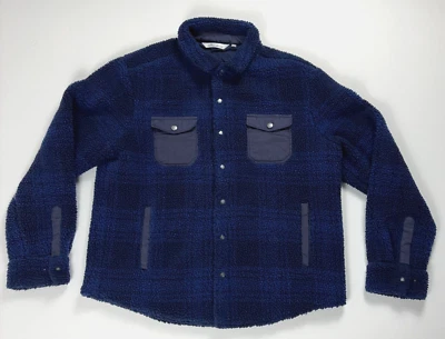 Peter Millar Mens High Pile Fleece Jacket Blue Plaid Sz XL Coat Outdoor Snap - Image 1 of 4