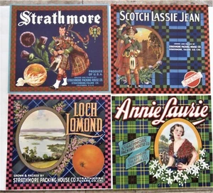 Jean Strathmore, Scotch Lassie, Annie Laure, Loch Lomond, etiquetas naranjas, original - Imagen 1 de 5