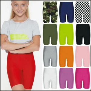 Girls Kids Plain Stretchy Dance Gymnastics Sports School Summer Cycling Shorts - Picture 1 of 23
