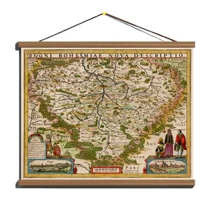 Ancient Old Antique Early 1642 Map Of Bohemia; Canvas, Magnetic Wooden Hanger - Picture 1 of 16