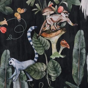 The Jungle Black Soft Velvet Fabric Exotic Animals Upholstery Curtains Cushions - Picture 1 of 6