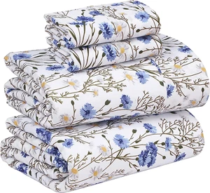 100% Cotton Sheets Queen Size Set, 4 Pieces, Soft & Breathable Percale Weave Bed - Picture 1 of 7