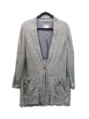 Poetry Blazer Women 4 100% Linen Gray Blue Linen Jacket Unstructured One Button - Image 1 of 4
