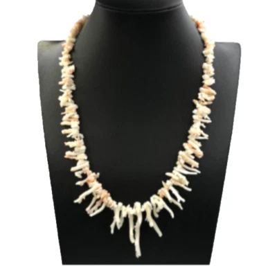 Collana rami di corallo rosa chiusura in argento 925 vintage '80 Made in Italy - Immagine 1 di 4