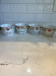 222 Fifth AUBREY 12oz Dessert Bowl Set 4Pc Spring Bloom Renew Love Floral - Picture 1 of 9