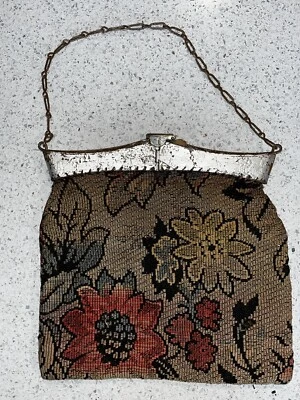 Bolso de mano vintage para mujer bolso sin asas noche tapiz floral años 60 Foto 1 de 4