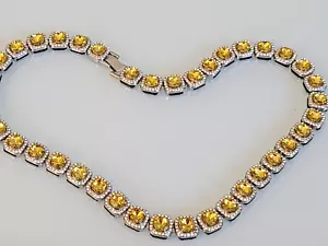 GORGEOUS SQUARE YELLOW RHINESTONE CRYSTAL CUBAN LINK NECKLACE 21 INCH FABULOUS - Picture 1 of 13