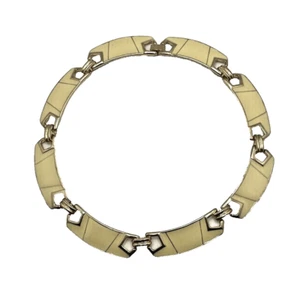 Vintage MARLYN SCHIFF Enamel Choker Necklace Ivory Collar Statement 16" - Picture 1 of 10