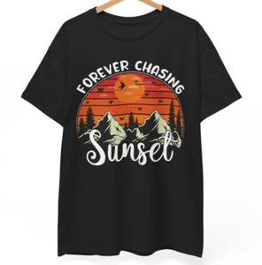 Forever Chasing Sunsets Camping T Shirt Gift for Camper Hiking Graphic Tee S-3XL - Picture 1 of 11