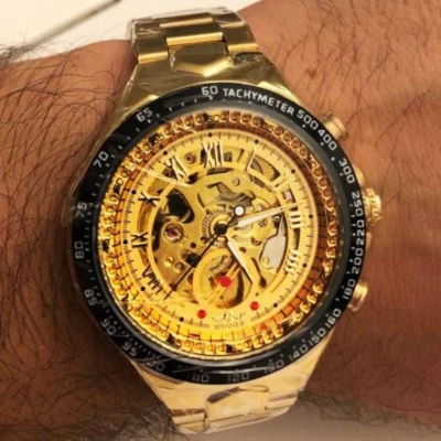 Winner Mechanical Sport Design Bezel Golden Watch Mens Watches Top Brand Luxury  - Image 1 of 4