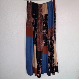 Lucia Lukken Besenrock Rock Damen groß Patchwork Blumen Denim Boho Vintage 90er - Bild 1 von 15