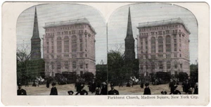 Vintage Color Stereoview - Parkhurst Church Madison Square New York City - Picture 1 of 4