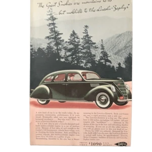 Anuncio de anuncio vintage de Lincoln Zephyr Great Smokies 1936 - Imagen 1 de 4