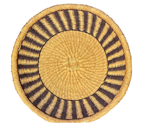 Hand Coiled Woven Round Grass Basket Tray Wall Hanging Art Boho 14” African Cover