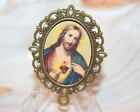 Sacred Heart of Jesus # 9/Vintage Image/Bronze Rosary Center Part/Rosary Making