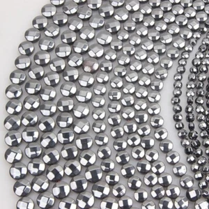 Cuentas de monedas de superficie convexa de hematita natural facetada de 4/6/8 mm para hacer joyas - Imagen 1 de 6