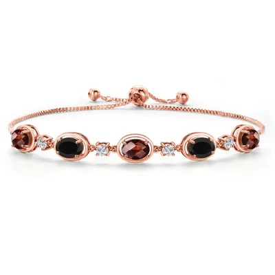 Brazalete de diamantes cultivados en laboratorio y granate de plata enchapada en oro rosa de 18 quilates para Foto 1 de 4