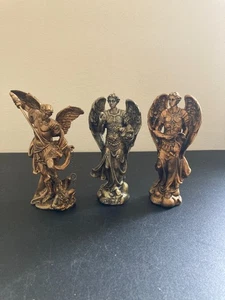 St. Michael Barachiel Gabriel Erzengel Bronze Farbe Harz Statue 5" 3er Set - Bild 1 von 8
