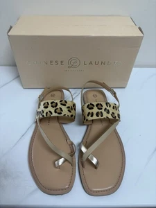 Chinese Laundry Sandals Women’s 9.5 Real Fur Cow Hair Leopard Print Flats - Picture 1 of 8