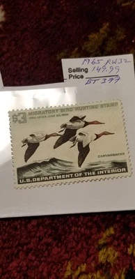 USA 1965 $3 Duck Migratory Bird Hunting Stamp Scott#RW32 Rare Find IDbt314. - Image 1 of 3