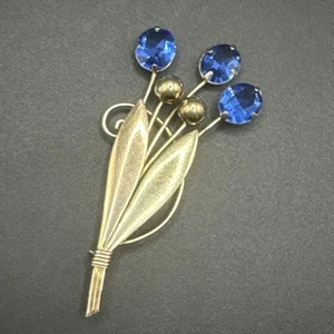 Vintage 12k Gold Filled Blue Flower Brooch Pin 12g 925 S15  - Picture 1 of 5